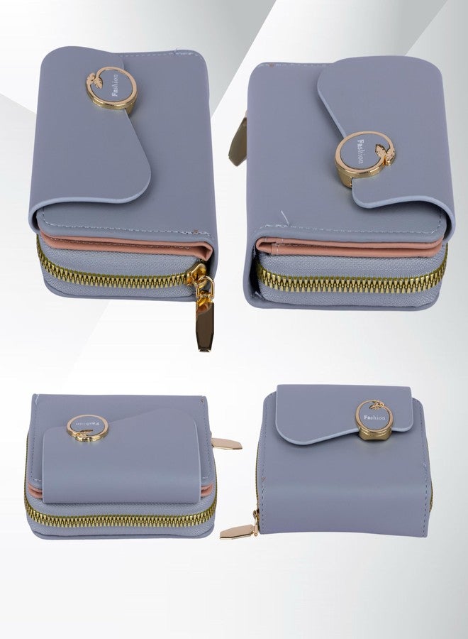 NISHAJ Small Bifold Wallet for Women with Zipper Coin Pocket & Card Holder | Compact PU Leather Purse with Snap Closure & Multi-Function Compartments | Stylish Travel Mini Wallet for Girls, (Blue) - Image 3
